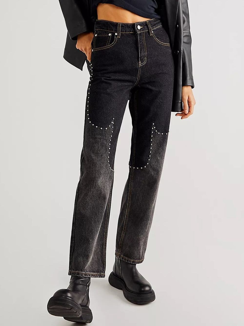 Milk It by Free People | Blaze Jean Black Stud Accents Two Toned Western Cowgirl